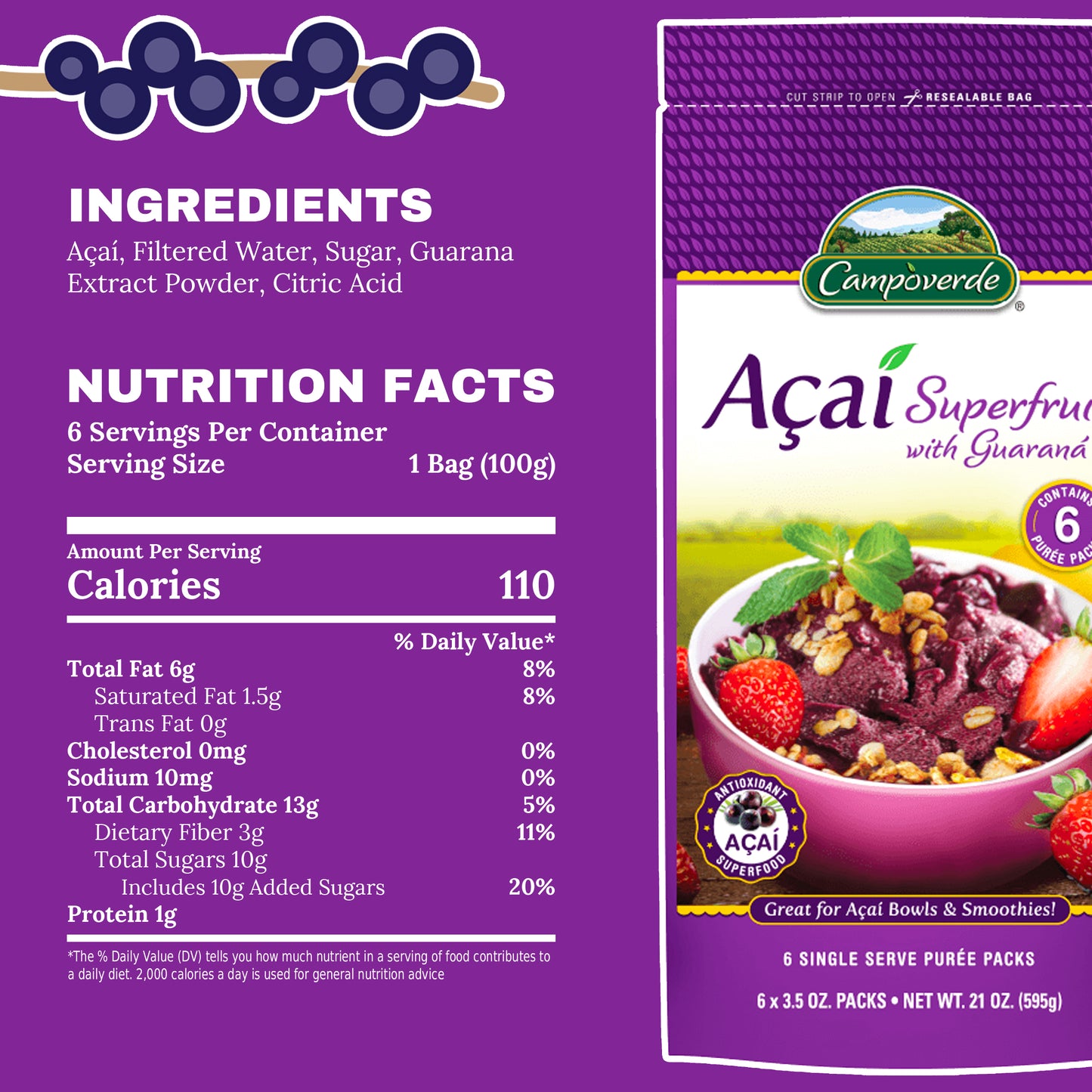 acai superfrut endulzado con guaraná. Antioxidante natural.